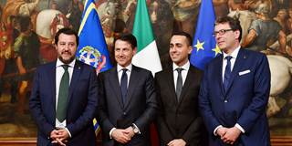 Italys Newly appointed Prime Minister Giuseppe Conte, Italys Interior Minister and deputy Prime Minister Matteo Salvini, Italys Labor and Industry Minister and deputy PM Luigi Di Maio and Italys Undersecretary for Prime Minister Giancarlo Giorgetti
