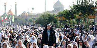 Iranian Muslims perform Eid al-Fitr Prayer at Shah Abdol Azim Shrine in Tehran