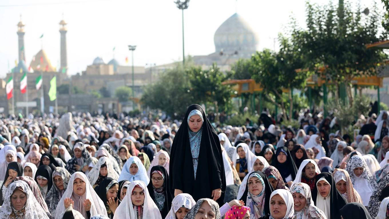Iranian Muslims perform Eid al-Fitr Prayer at Shah Abdol Azim Shrine in Tehran