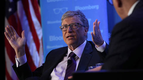 Microsoft principle founder Bill Gates gestures during a discussion at a luncheon of the Economic Club of Washington in Washington D.C.