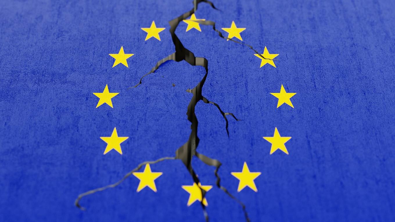 EU flag on a cracked concrete wall
