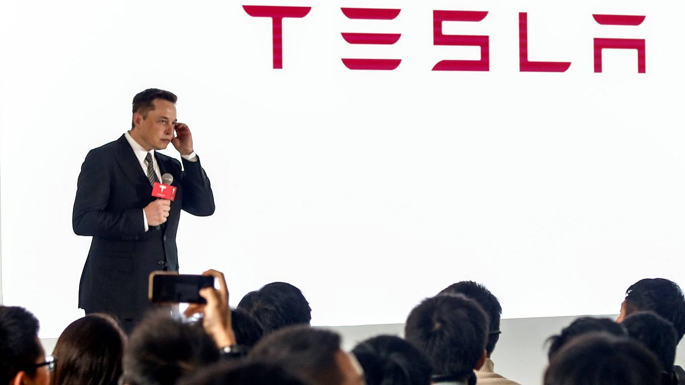 Elon Musk, Chairman, CEO of Tesla Motors, addresses a press conference