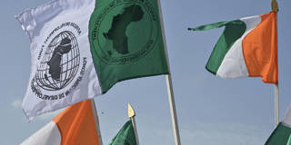 Flags of African nations displayed at the African Development Bank Group annual meeting in Abidjan, Côte d’Ivoire, on May 26, 2025.
