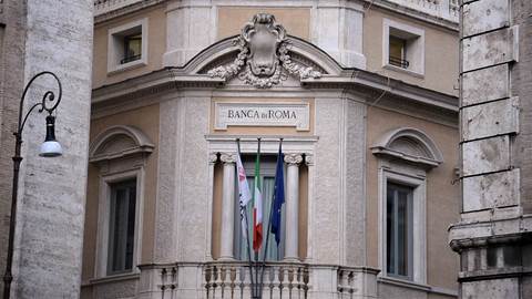 The logo of the Banca di Roma bank in downtown Rome 