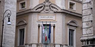 The logo of the Banca di Roma bank in downtown Rome 