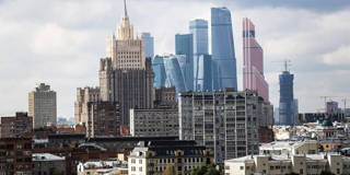 Russian Foreign Ministry building and skyscrapers of Moscow International Business Center