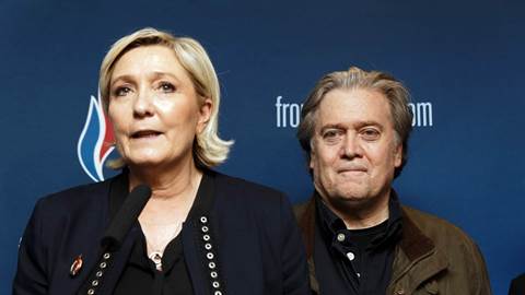  France's far-right party Front National president Marine Le Pen and former U.S. President Donald Trump advisor Steve Bannon