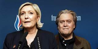  France's far-right party Front National president Marine Le Pen and former U.S. President Donald Trump advisor Steve Bannon