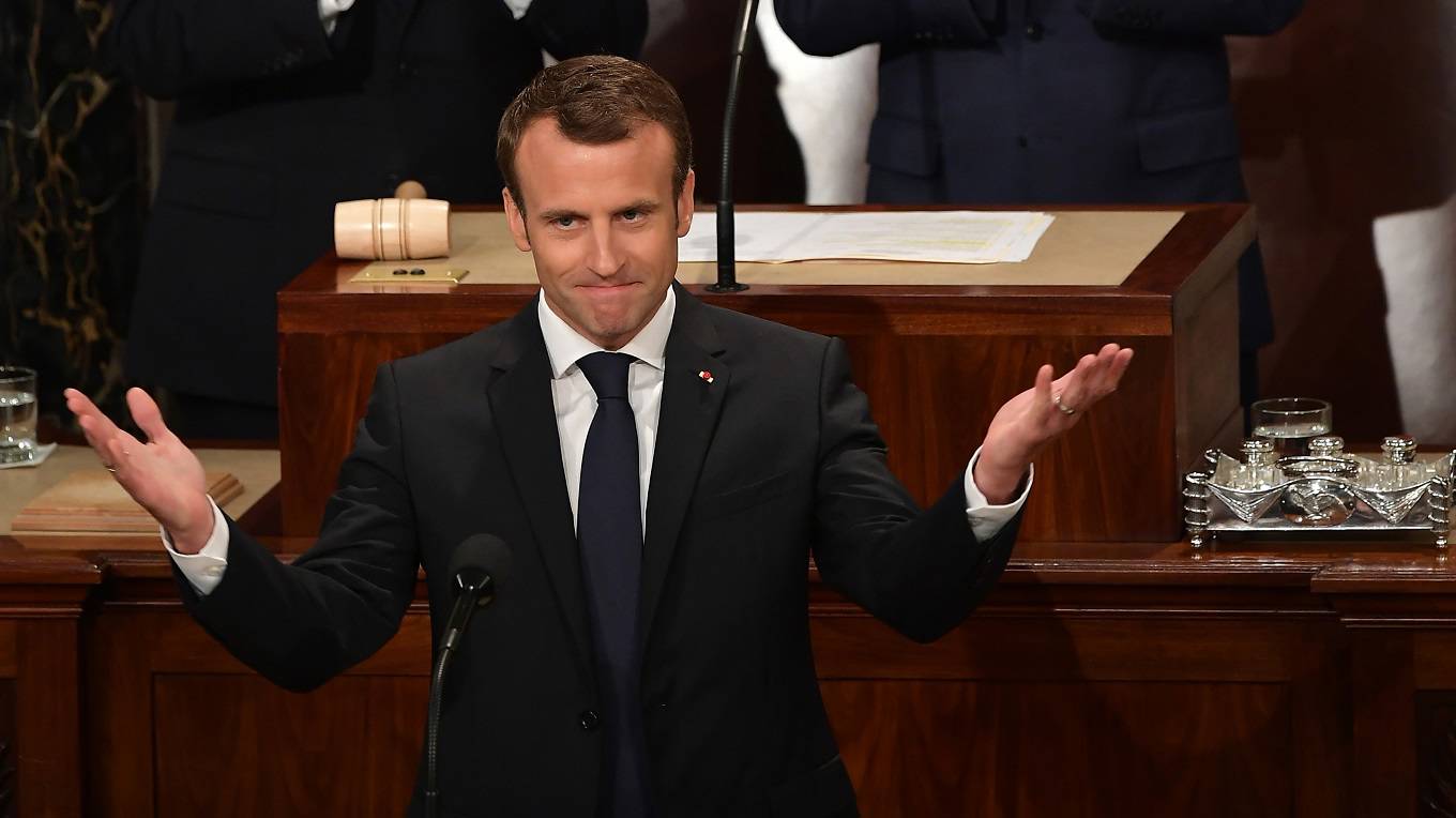 France's President Emmanuel Macron arrives to address a joint meeting of Congress