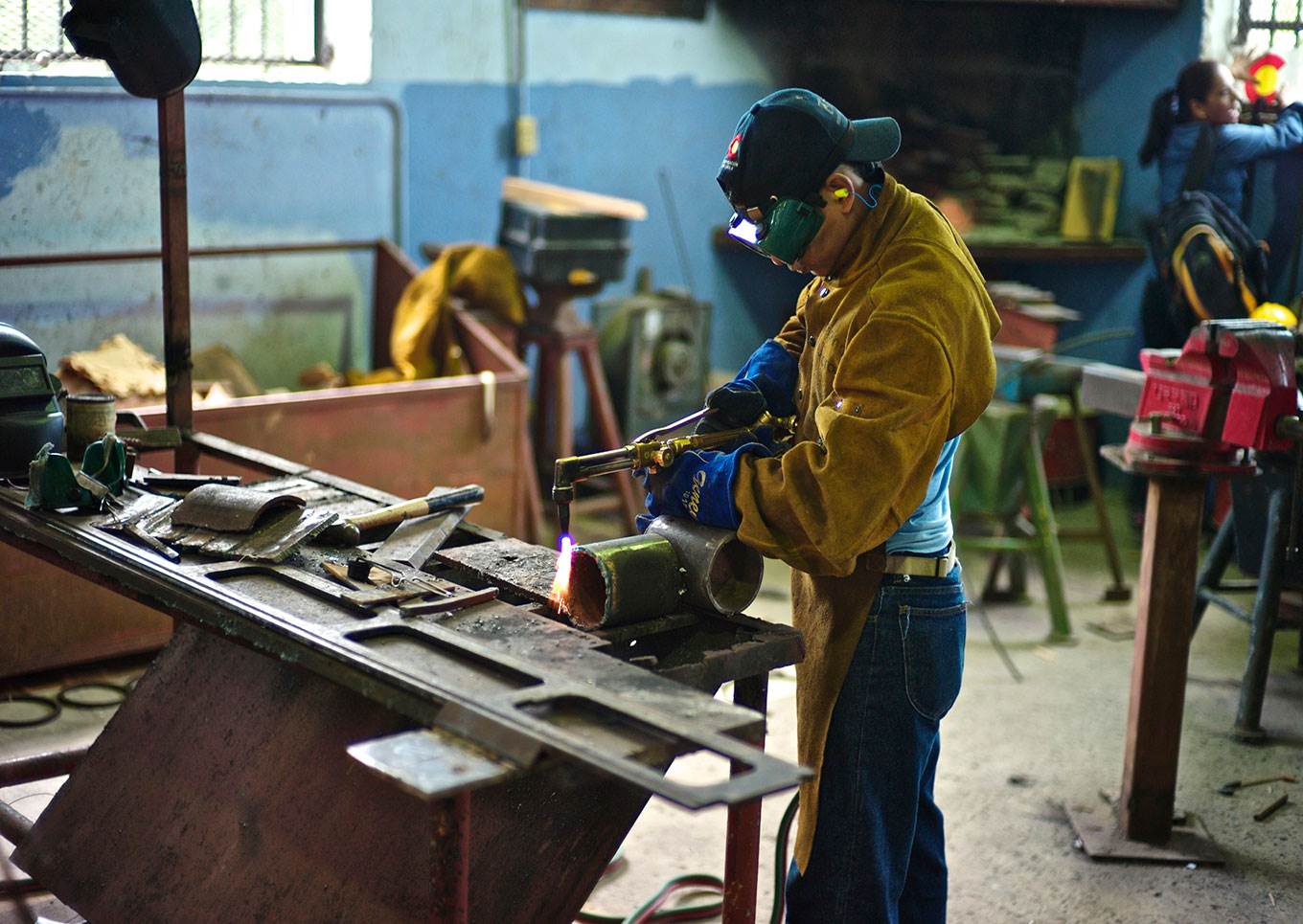 factory worker welding