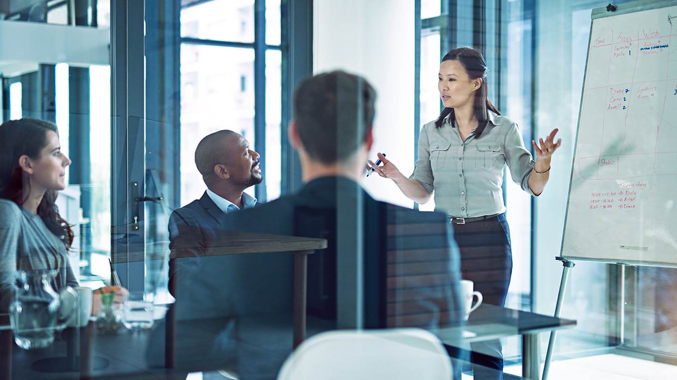 A businesswoman giving a presentation