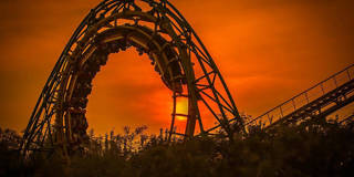 Roller coaster and sunset.