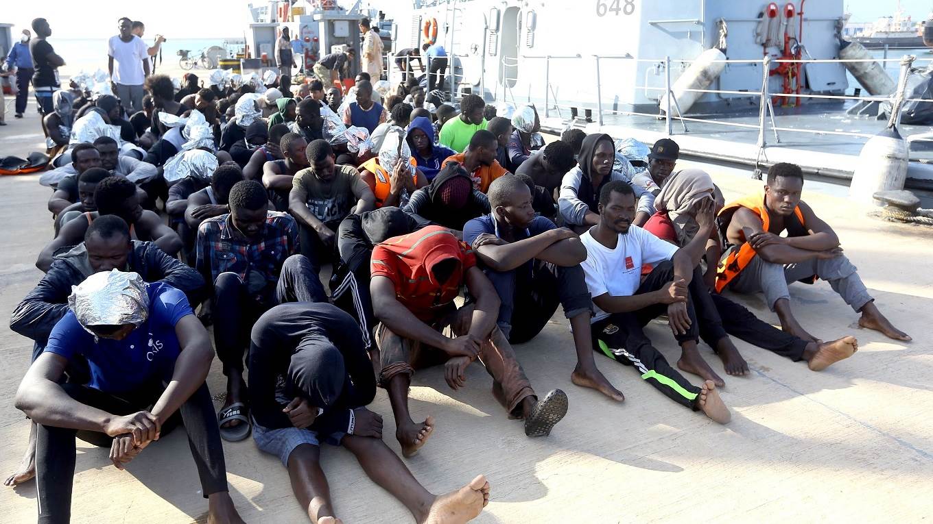 African migrants rescued from a ship off the coast of Zuwara