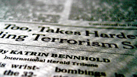 Newspaper headline that says 'terrorism'