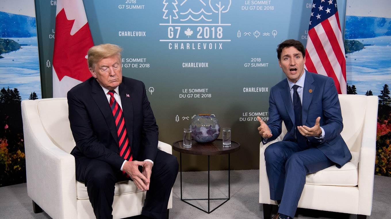 US President Donald Trump and Canadian Prime Minister Justin Trudeau hold a meeting on the sidelines of the G7 Summit