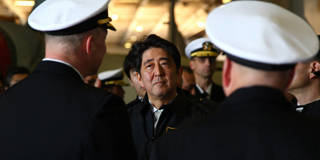 Shinzo Abe aboard US Navy ship.