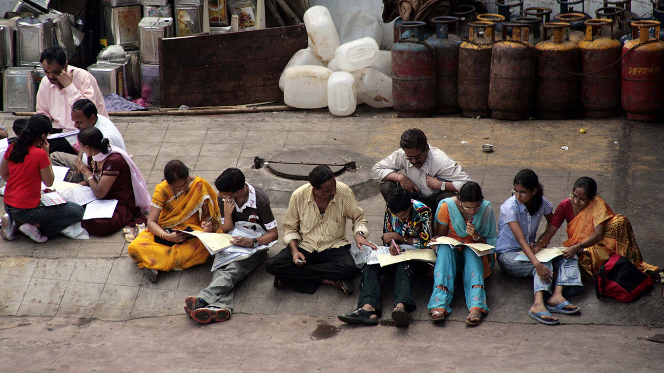 Indian students queue up at Mithibai College for admission