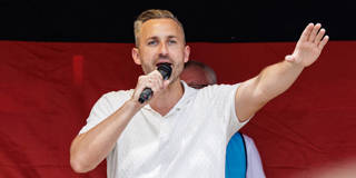 Ulrich Siegmund, lead candidate of the far-right Alternative for Germany (AfD), speaks to supporters at an AfD-sponsored motorcycle gathering in Weissenfels, Germany, on July 26, 2026.