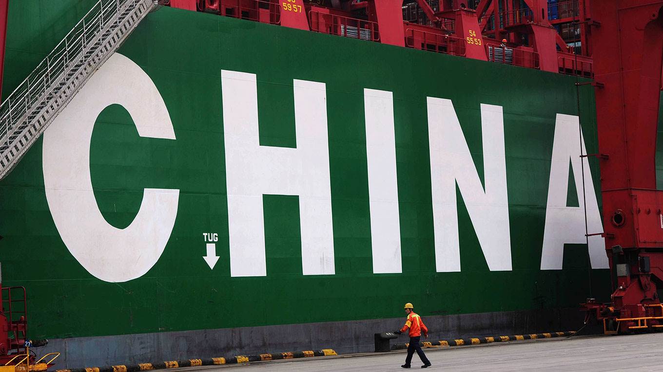 A container ship at Qingdao Port