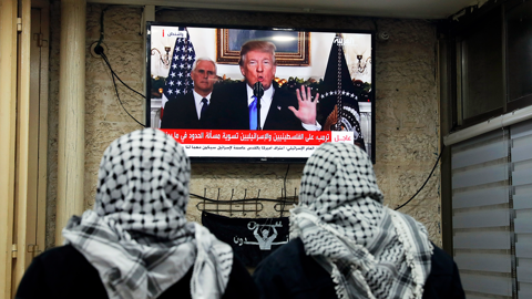 Palestinians watch Trump's speech