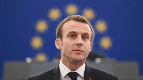 French President Emmanuel Macron speaks at the European Parliament 