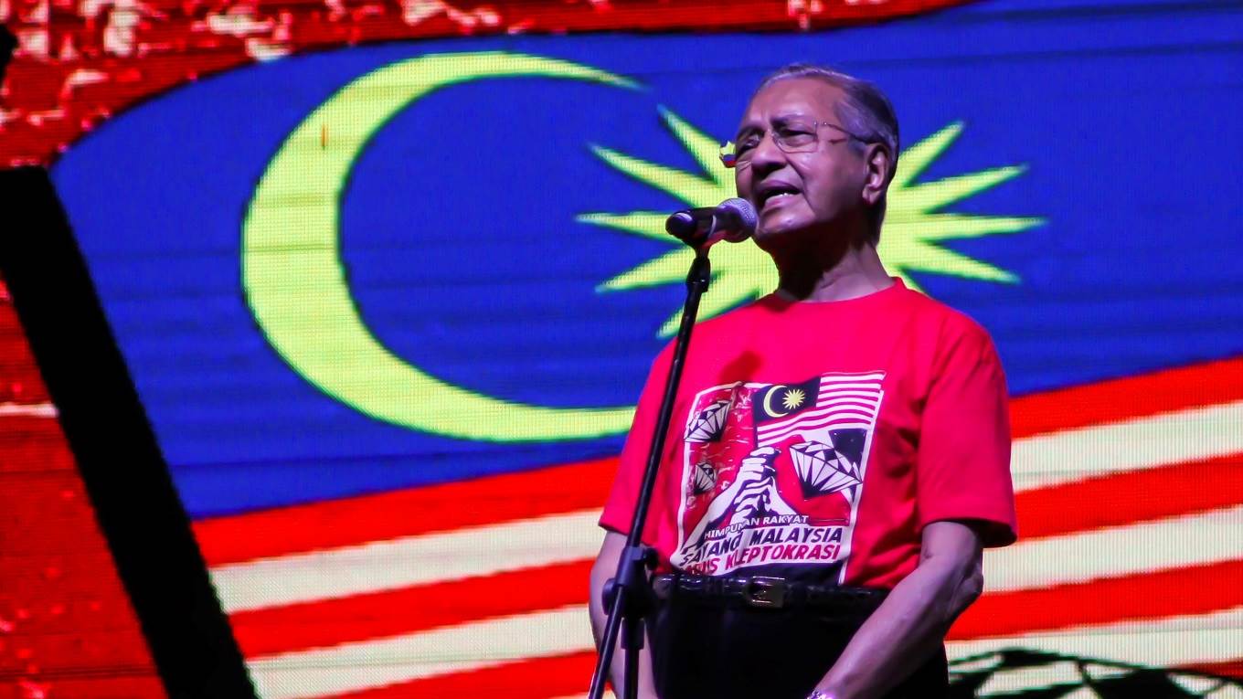 Former prime minister and PPBM chairman Dr Mahathir Mohamad is giving a speech